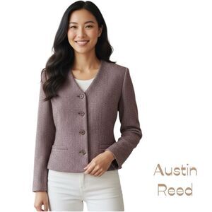 Austin Reed Pink Black Tweed Wool Long Sleeve Jacket NWOT Size 6